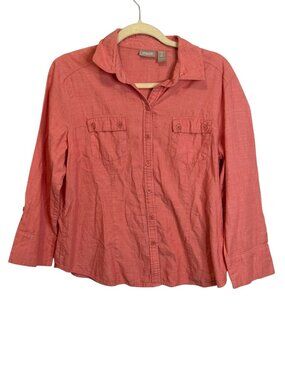 Chico's Blouse‎ Women's Large Button Down Office Cotton Pink Chicos 2